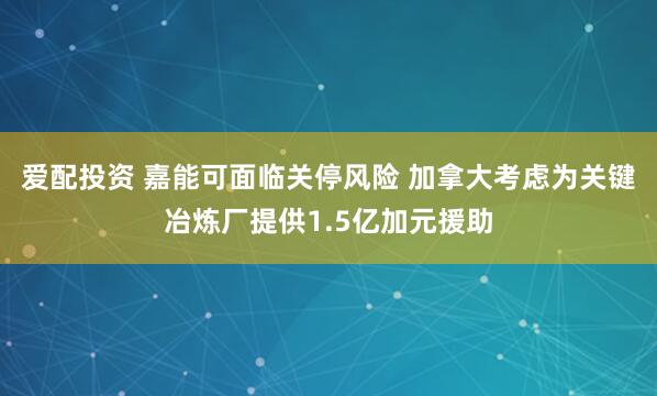 爱配投资 嘉能可面临关停风险 加拿大考虑为关键冶炼厂提供1.5亿加元援助
